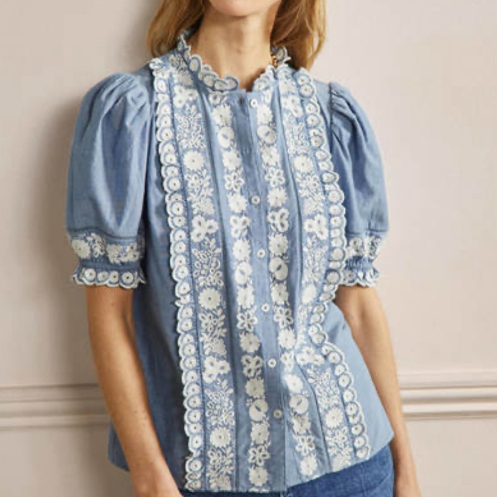 Boden Embroidered Short Sleeve Shirt size 6